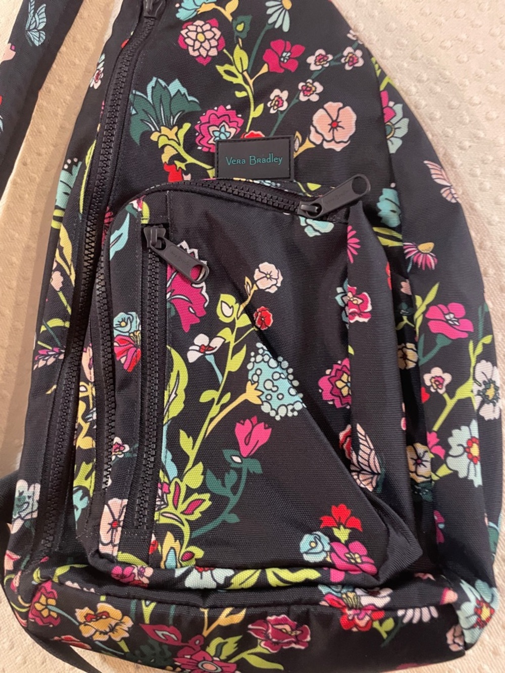 Vera Bradley Black Floral Zip-Front Crossbody